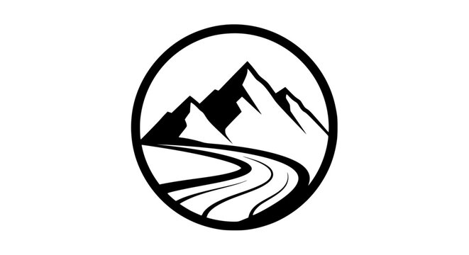 Nature emblem, mountain and river inside, vector icon design, modern environmental theme