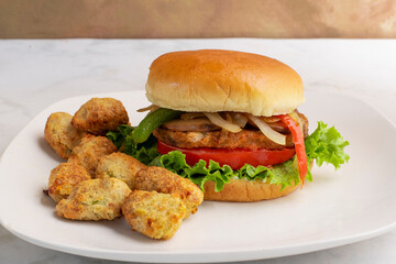 veggie burger  with veggie tots