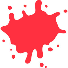 Vibrant Red Ink Splatter Blob Shape with Dynamic Splash Elements on a Clean Transparent Background for Creative Design Projects