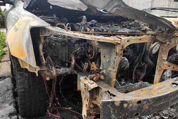 Completely Burnt Out Car Wreck After Fire.
