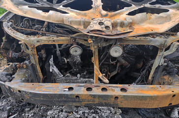 Completely Burnt Out Car Wreck After Fire.