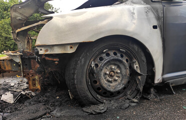 Completely Burnt Out Car Wreck After Fire.
