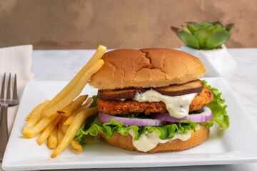 chicken sandwich  top mushrooms and tarter sauce