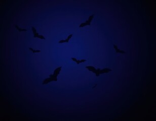 Fototapeta premium Dynamic Flying Bat Silhouettes on Dark Studio Background for Halloween Design Mockup