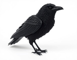 Fototapeta premium Realistic Decorative Black Raven or Crow on Bright White Studio Background for Halloween Mockup