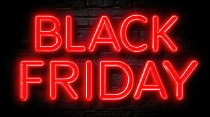 Glowing red neon Black Friday sign on dark brick wall