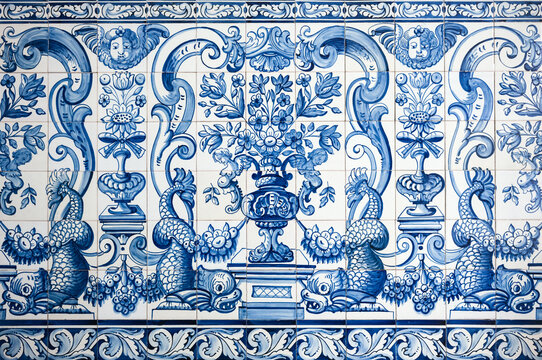 Traditional blue painted ceramic tiles, Macao