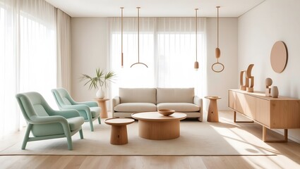 Clean and Minimalist Home Decor with Modern Furniture. Bright Minimalist Apartment Interior