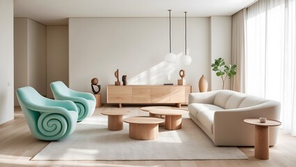 Airy Scandinavian-Inspired Living Room. Clean and Minimalist Home Decor with Modern Furniture
