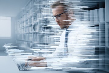 Fototapeta premium Abstract Data Scientist Analyzing Information Technology Data Processing Researching Statistics Financial Analytics Future Innovation Big Data Concept