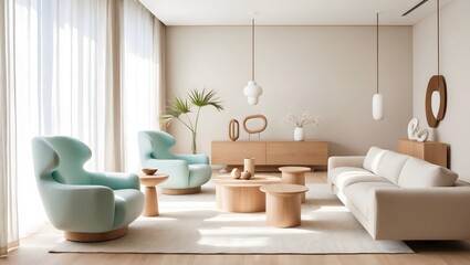Modern Home with Simple Elegant Decor. Minimal Home Decor in Beige and Mint Palette