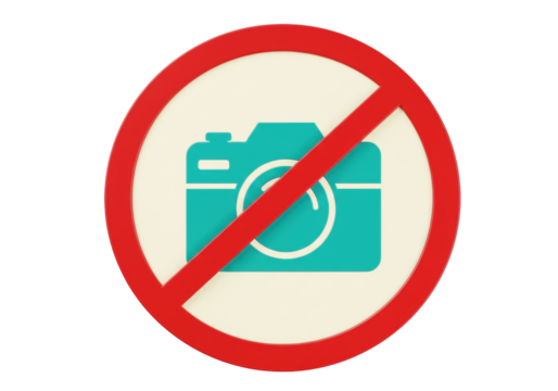 Isolated No Photography Symbol. Prohibited Sign. A Red Circle with Line Through Camera. Pictogram.