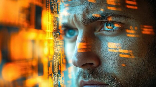 A person staring at a computer monitor, likely focused on digital tasks