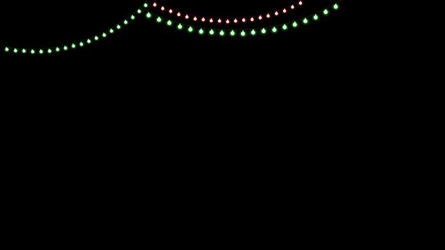 multicolor string lights, new year and christmas light alpha channel animation, holiday and birthday party celebration design element