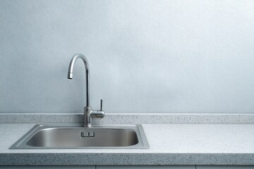 Modern stainless steel sink with chrome faucet against a textured wall.