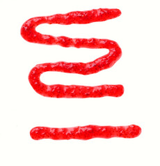 Naklejka premium Puddle of raspberry jam dressing or raspberry jam spot isolated on white background, top view. raspberry jam or marmalade smear isolated , top view.