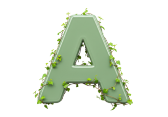 Isolated alphabet A with green leaves, letter with nature element for decoration and design