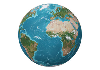 Isolated Earth globe view of Americas Europe Africa realistic natural color render
