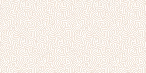 Vector seamless pattern with abstract maze, labyrinth, organic shapes, irregular fluid lines. Subtle beige and white minimal background with bio structures, brain texture, corals. Repeating design