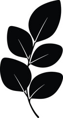Silhouette vector sprig with leaves foliage in black and white Illustrator