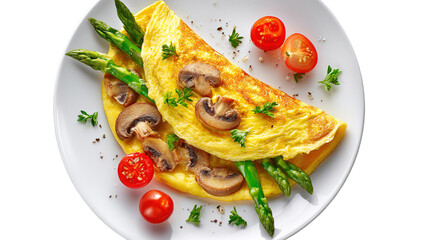 Omelet with parsley, cherry tomatoes, and copyspace