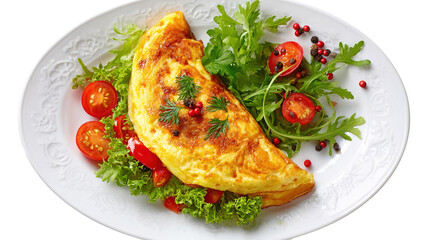 Omelet with parsley, cherry tomatoes, and copyspace