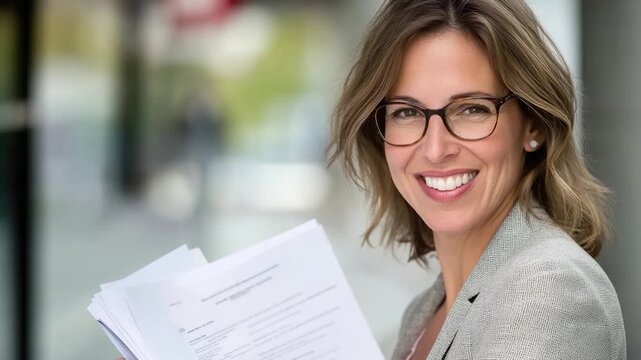 A woman wearing glasses holds a piece of paper in her hand, possibly containing important notes or information
