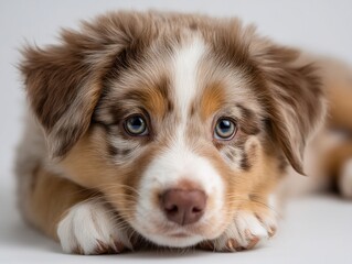 Adorable Australian Shepherd Puppy CloseUp Captivating Eyes Soft Fur Pure Innocence.