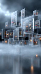 Abstract Data Cubes Floating in a Futuristic Digital Environment.