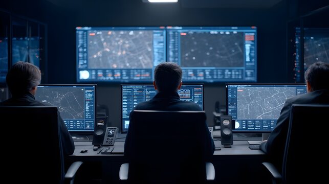 drone delivery command center with large monitors showing live tracking maps - Powered by Adobe