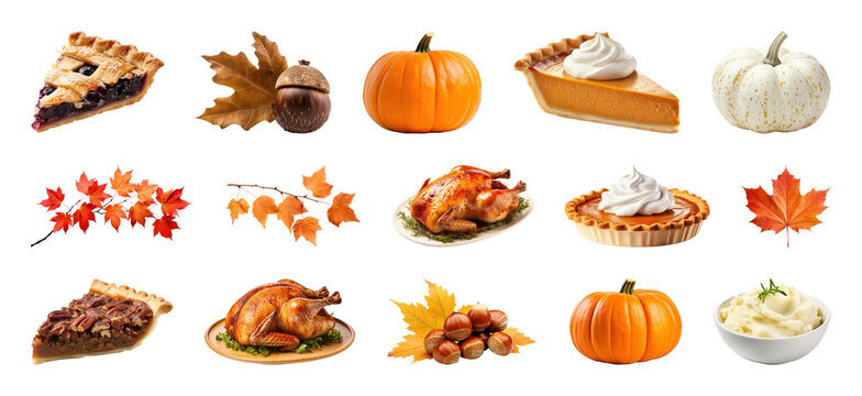 PNG Autumn feast with seasonal delicacies, element set on transparent background