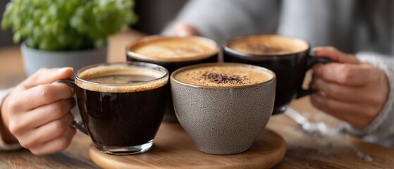 Coffee Cups Aromatic Brews Cozy Setting Warm Tones and Comfort.