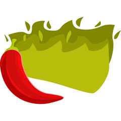 Red Hot Chili Pepper Icon Surrounded by Green Flames on a Transparent Background