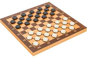 International checkers game board and pieces, transparent background