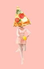 Young woman with ball doing rhythmic gymnastics on pink background