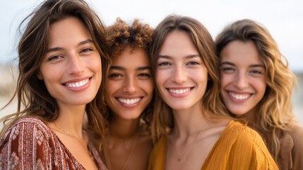 Diverse Women Smiling Joyful Faces Friendship Happiness Positive Vibes CloseUp Portrait.