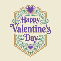 Elegant Valentine’s Badge with Purple and Teal Ornaments