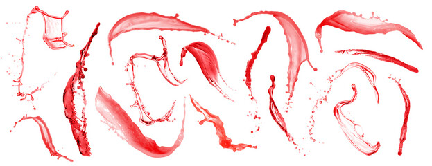 Set of strawberry juice splashes on white background