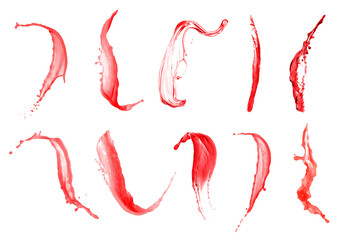 Set of strawberry juice splashes on white background