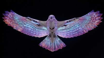 Glowing bird sculpture against black background