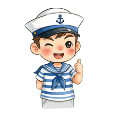 Cute Cartoon Boy Sailor Giving Thumbs Up Gesture