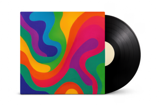 Vinyl record album cover with psychedelic waves - Powered by Adobe
