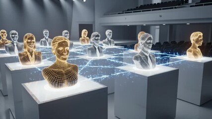 Digital Busts Appear on Stage With Holographic Data Connections
