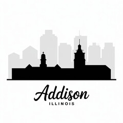 Obraz premium ‎Addison Illinois Skyline Silhouette — Suburban Chicago Area Vector Illustration
