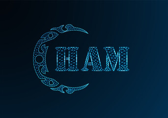 Low poly letter logo HAM design. HAM letter logo low poly vector design on blue color gradient background. HAM logo low poly design