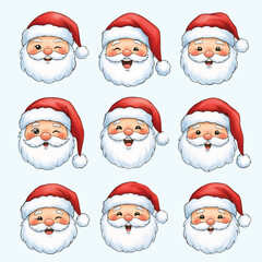 Collection of Smiling Santa Faces with Different Hats