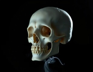 Obraz premium Gothic Human Skull Mockup with Dramatic Lighting on Deep Black Studio Background