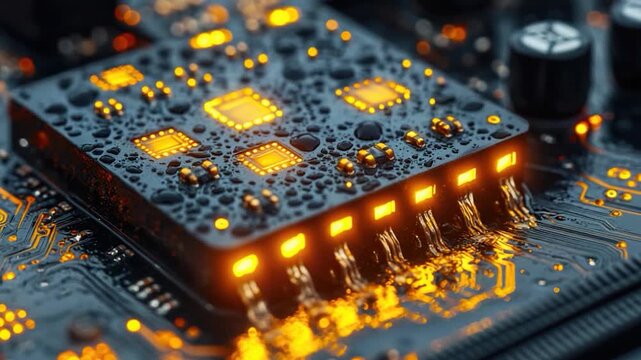 A detailed view of a computer motherboard components and wiring