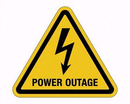 Power outage ahead! Yellow triangular warning sign indicates potential electrical hazard, caution needed for safety concerns during an emergency situation