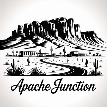 &lrm;Apache Junction Arizona Skyline Silhouette &mdash; Desert Mountain City Vector Illustration